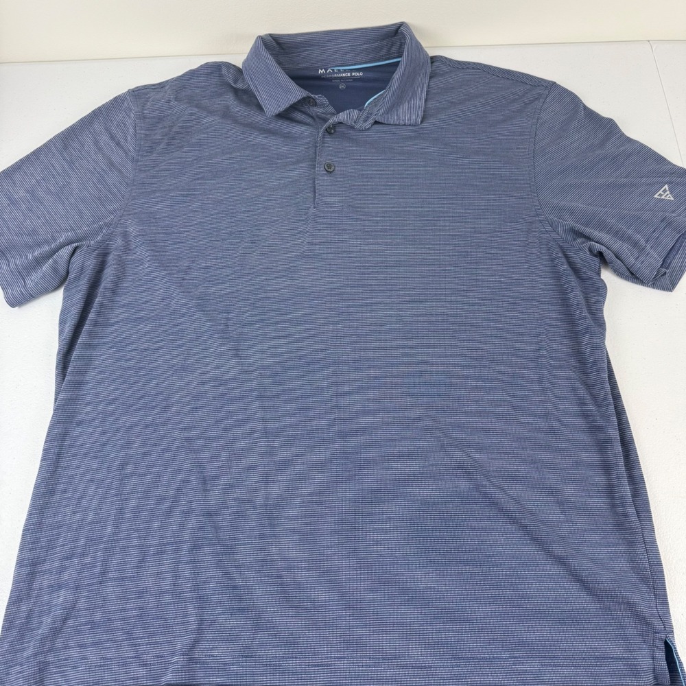 Maelreg Mens Performance Polo Shirt Blue Micro Stripe Short Sleeve Size 2XL